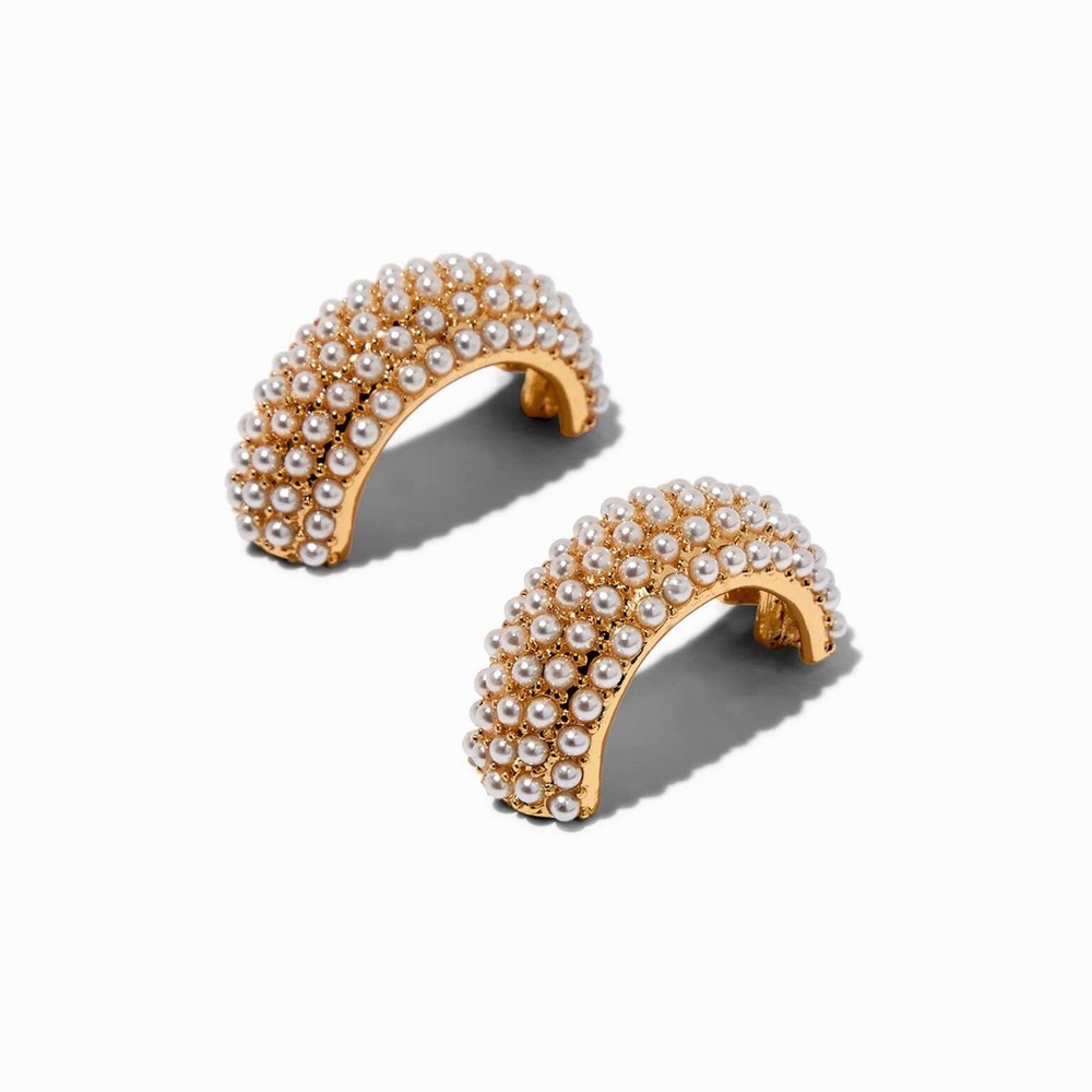 Elegant Gold and Pearl Crecent Women's Earrings NWOT
